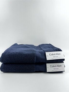 Calvin Klein Bath Towels Navy Blue Plush Zero Twist 100% Cotton 2 Pc Set NEW